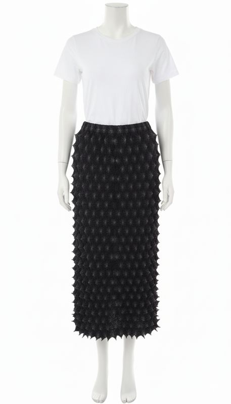 Black Sculptural Textured Midi Skirt