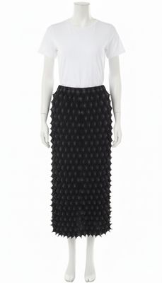 Black Sculptural Textured Midi Skirt