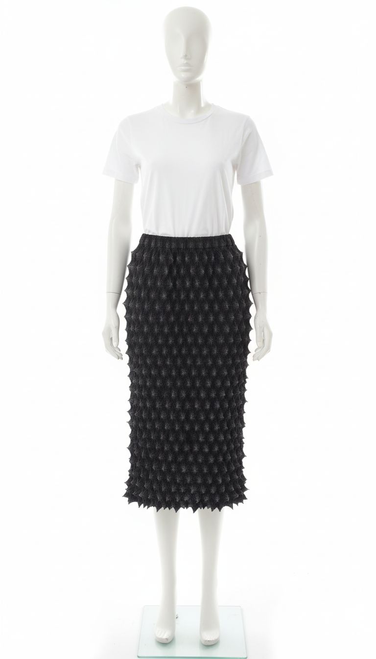 Black Sculptural Textured Straight Skirt