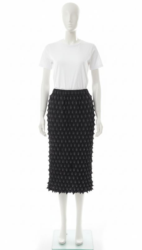 Black Sculptural Textured Straight Skirt
