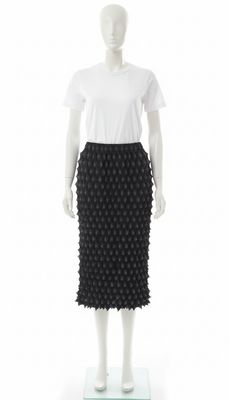 Black Sculptural Textured Straight Skirt