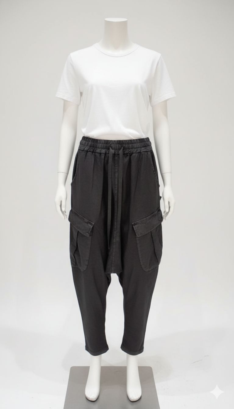 Black Utility Drop-Crotch Cargo Pants