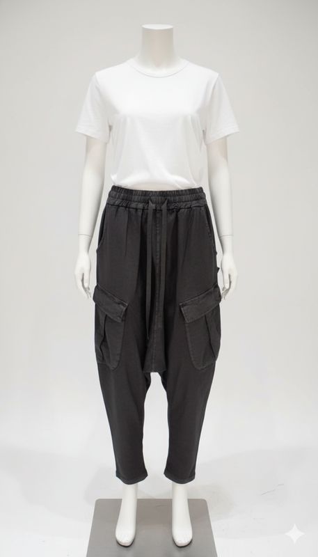 Black Utility Drop-Crotch Cargo Pants