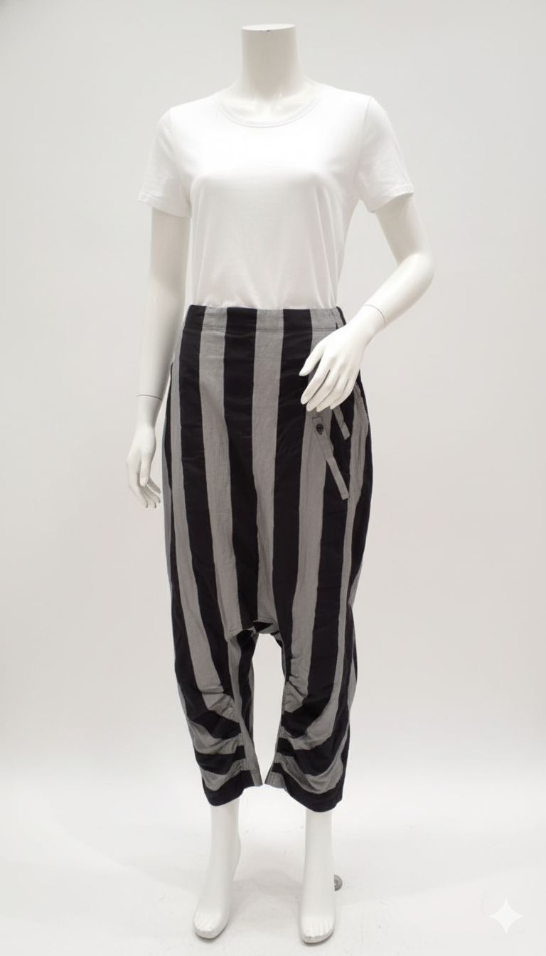 Black &amp; Grey Striped Drop-Crotch Trousers