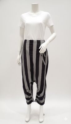 Black &amp; Grey Striped Drop-Crotch Trousers