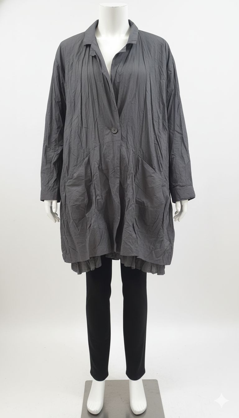 Smoky Grey Crinkled Lightweight Coat