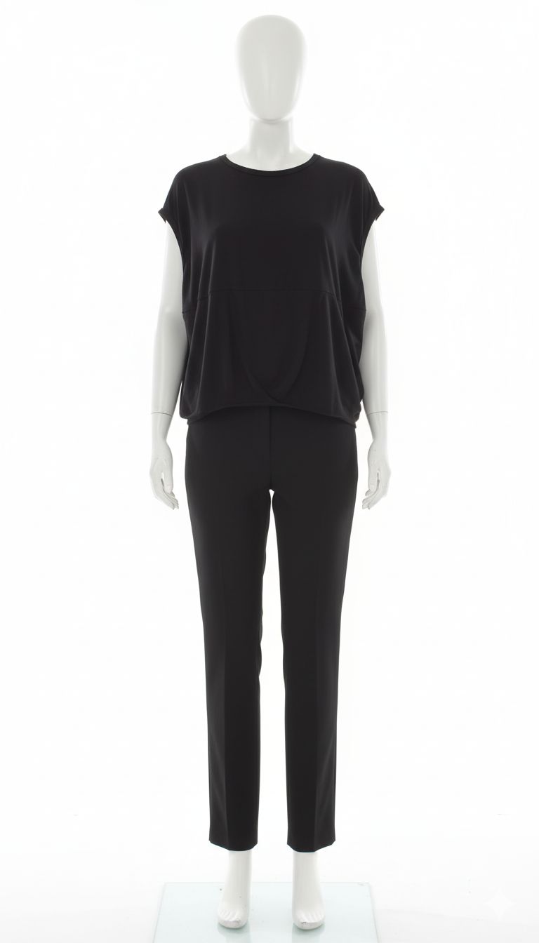 Black Sculptural Drape Sleeveless Tunic