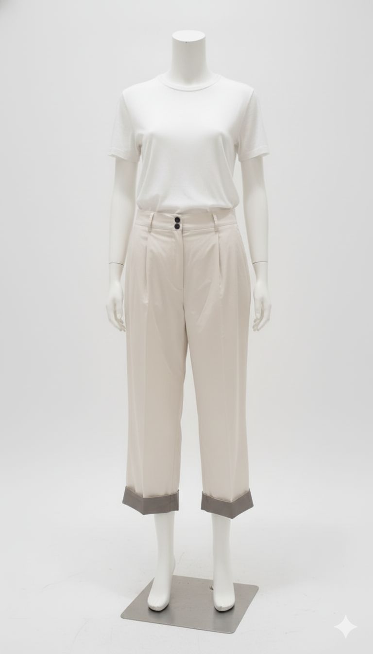 Ivory Sculpted Cuffed Trousers