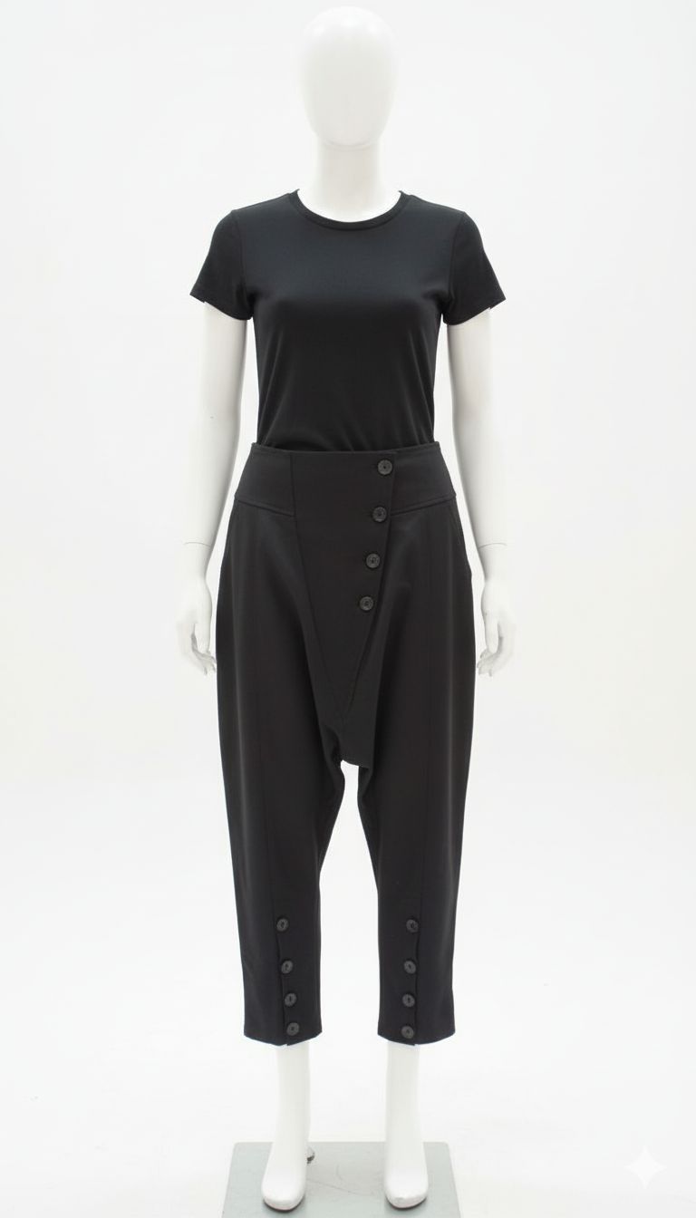 Black High-Waist Drop-Crotch Trousers