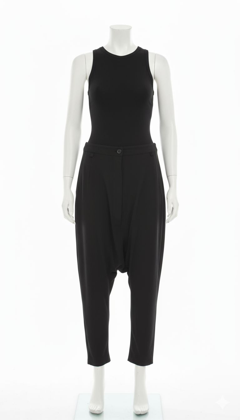 Black Tapered Drop-Crotch Trousers