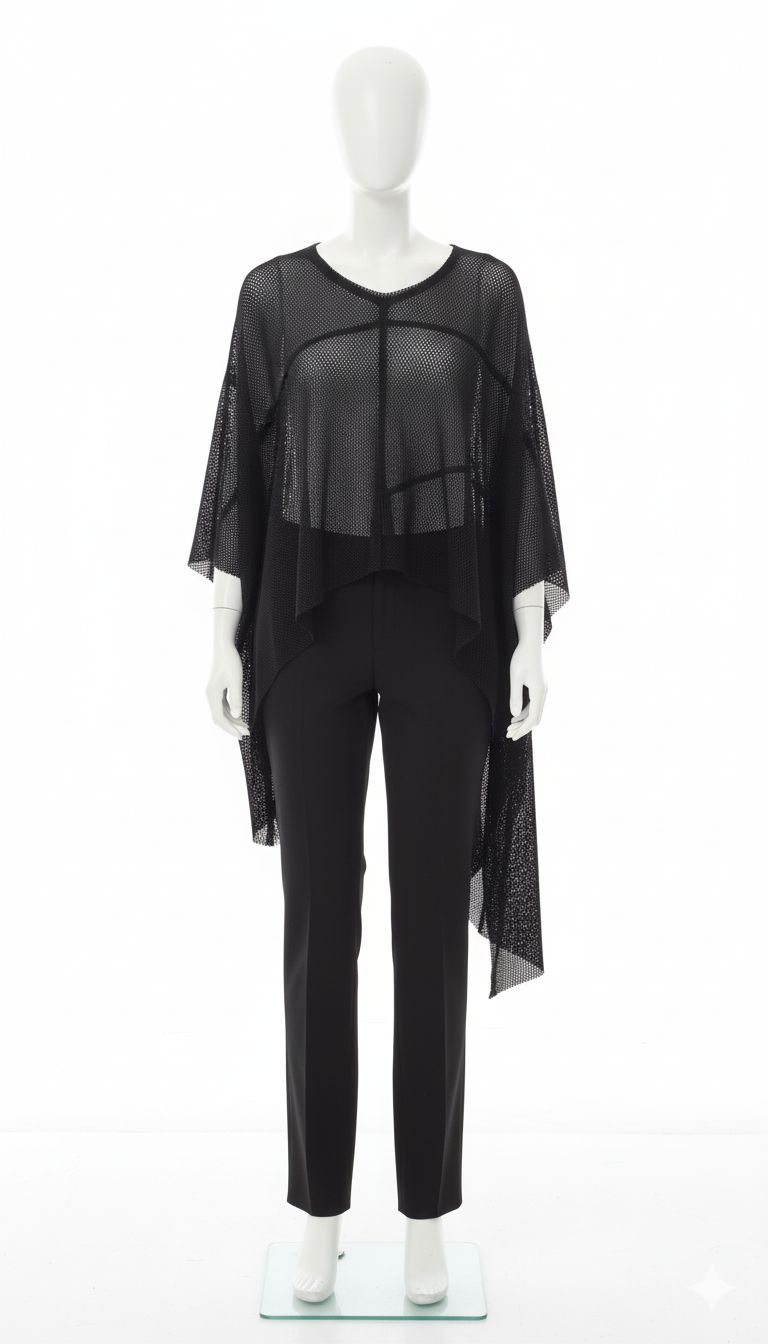 Black Sheer Mesh Asymmetrical Layering Top