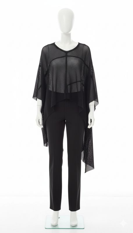 Black Sheer Mesh Asymmetrical Layering Top