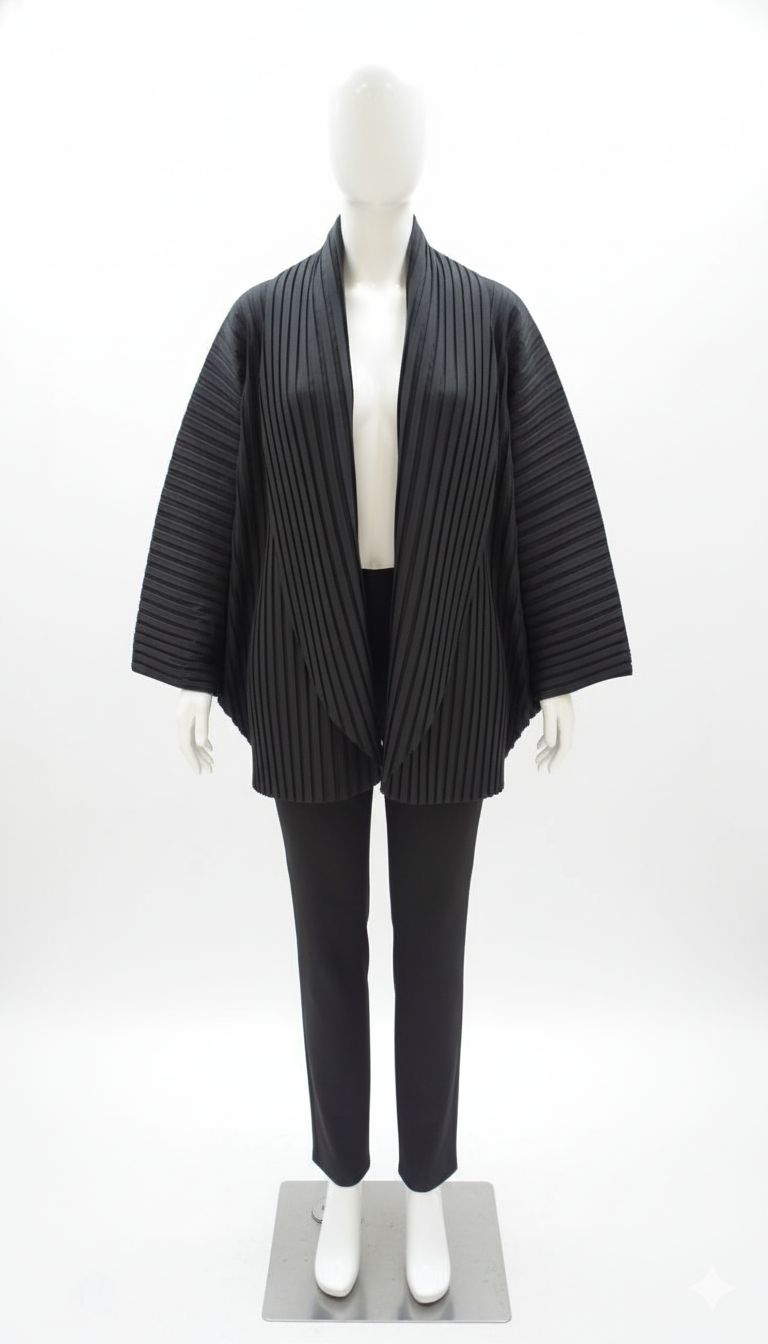 Black Sculptural Pleated Kimono Jacket