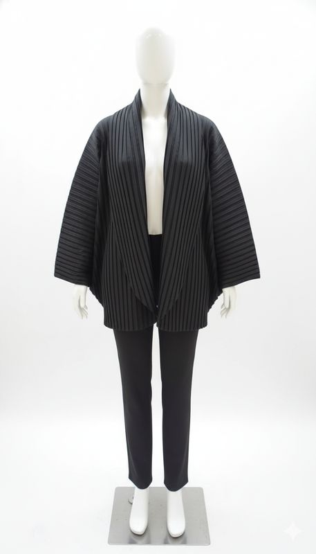 Black Sculptural Pleated Kimono Jacket