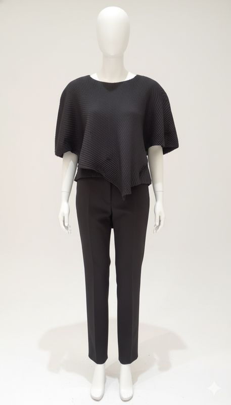 Black Sculptural Pleated Asymmetrical Top