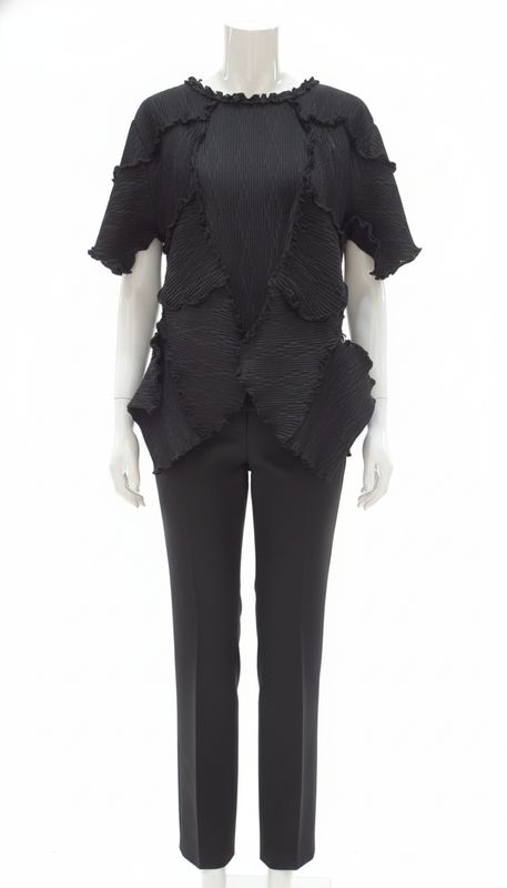 Black Layered Ruffle Pleat Top