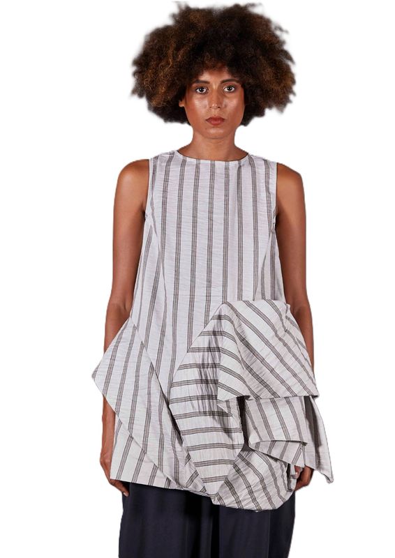 Striped Sculptural Asymmetrical Tunic