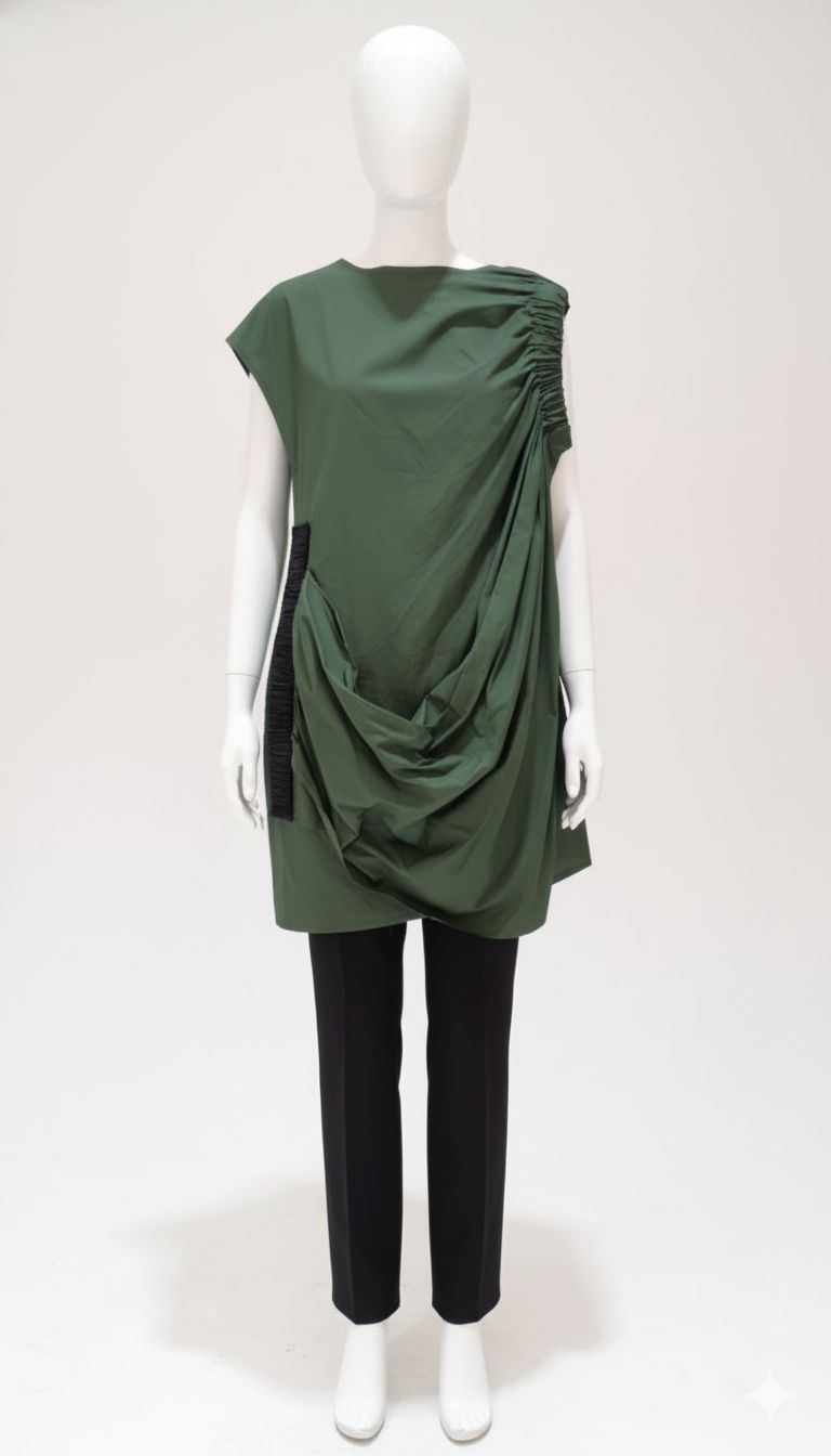 Forest Green Draped Tunic Dress