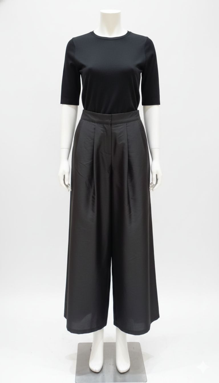 Black Fluid Maxi Wide-Leg Trousers