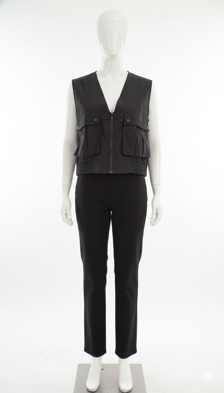 Black Cropped Utility Cargo Vest