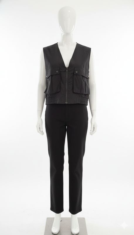 Black Cropped Utility Cargo Vest