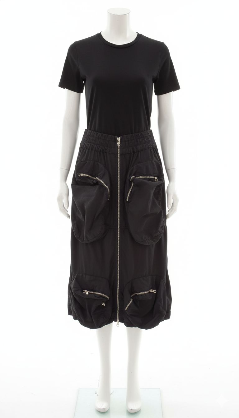 Black Midi Cargo Skirt