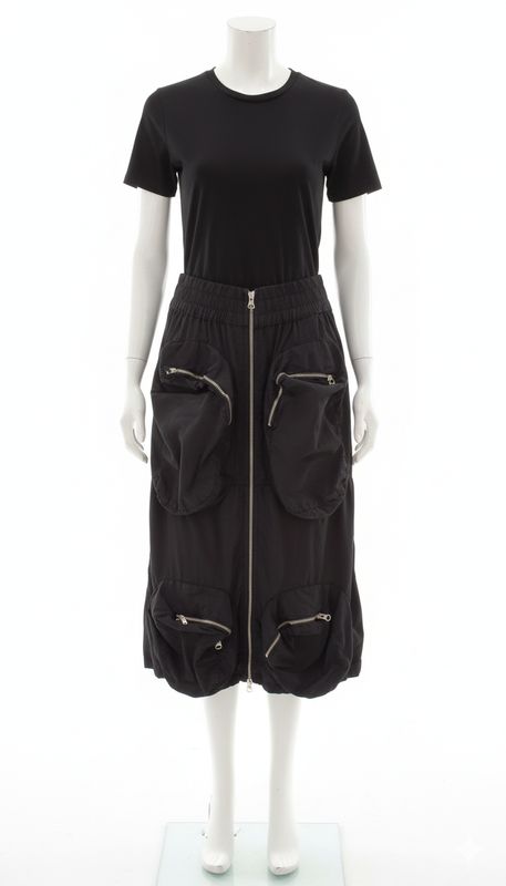 Black Midi Cargo Skirt