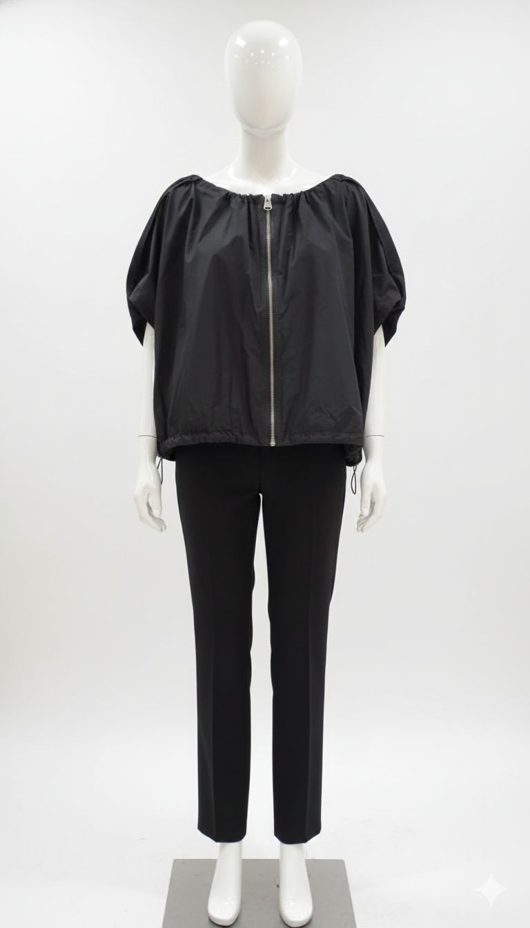 Black Voluminous Balloon Cropped Poncho