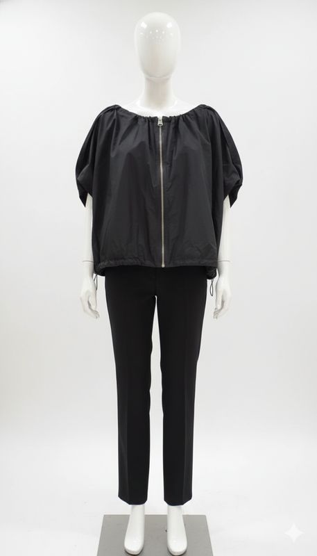 Black Voluminous Balloon Cropped Poncho