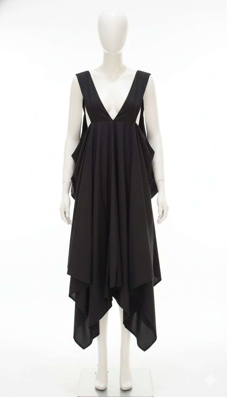 Black Sculptural Draped Tunic