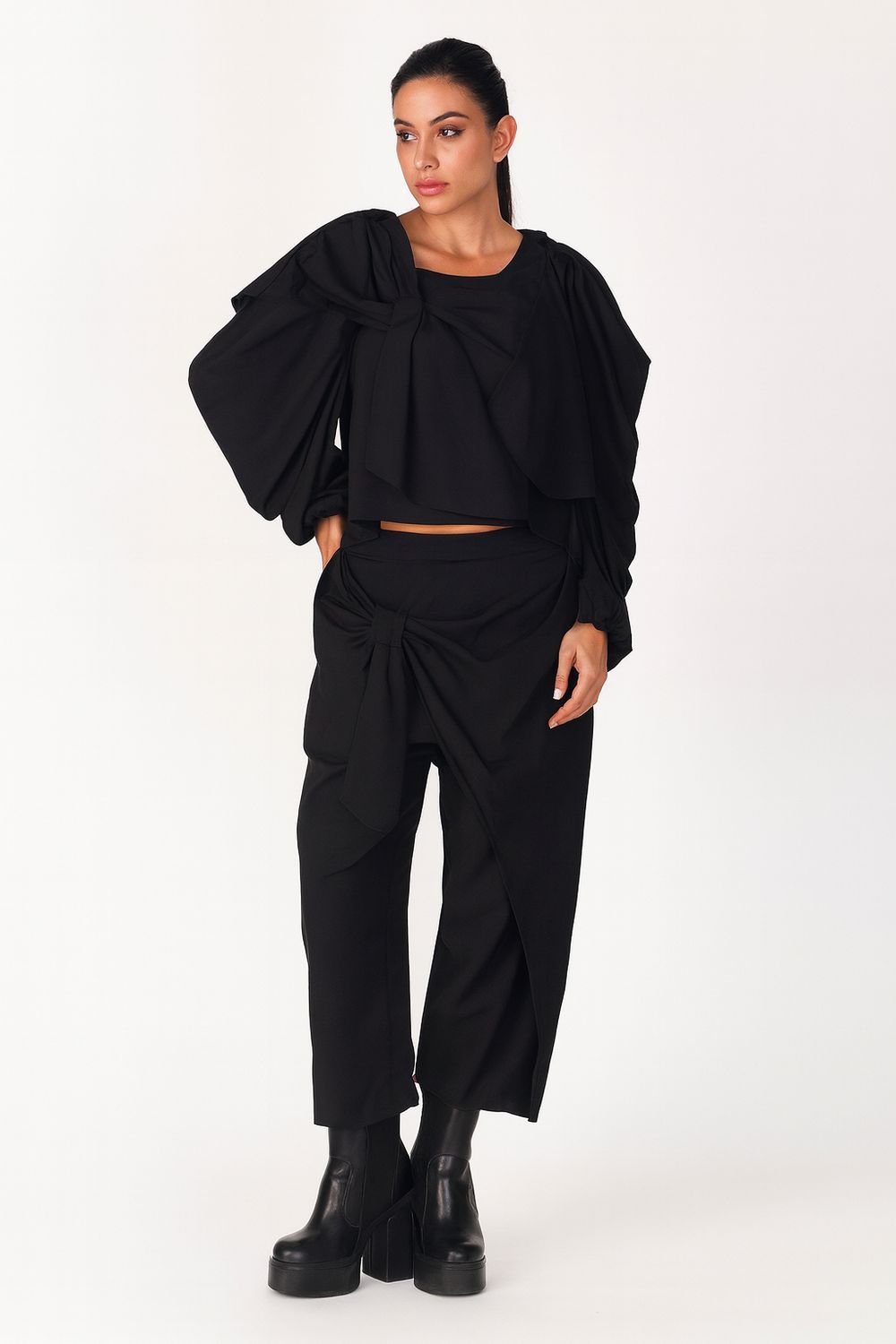 Black Sculptural Cropped Top