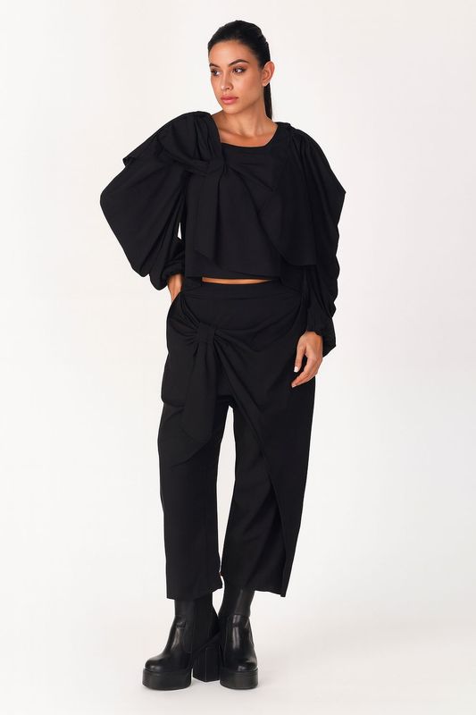Black Sculptural Cropped Top