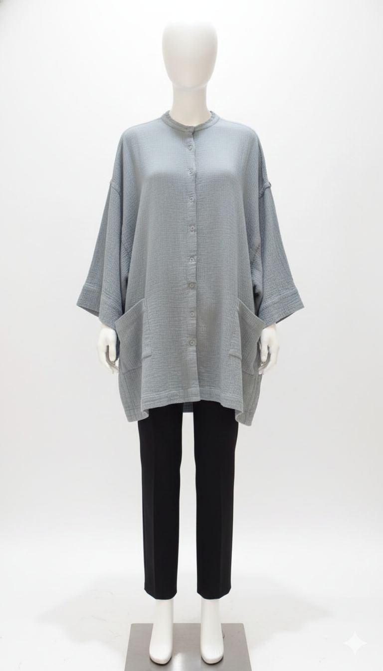 Dusty Crinkle Cotton Tunic Shirt