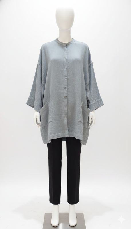 Dusty Crinkle Cotton Tunic Shirt