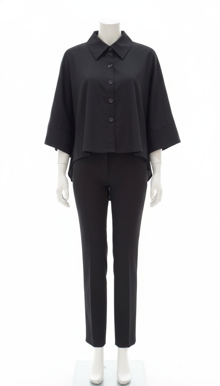 Black Cape-Effect Poplin Top