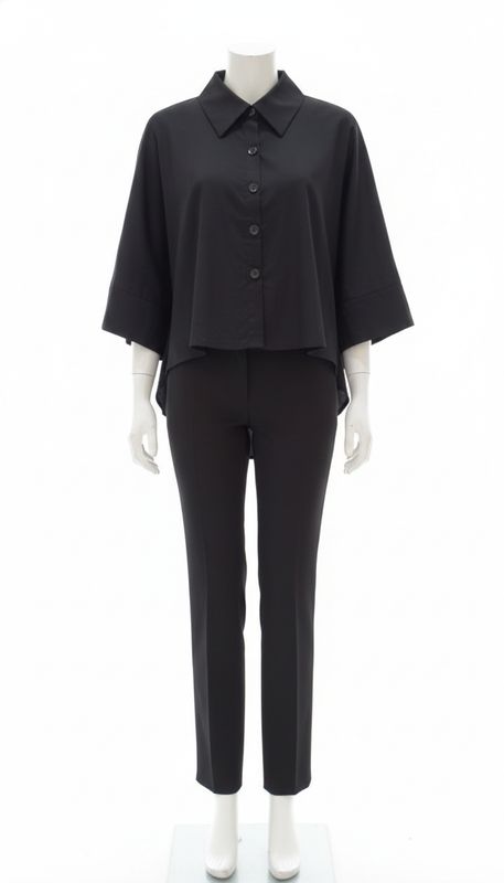 Black Cape-Effect Poplin Top