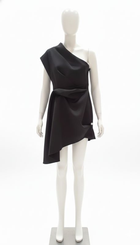 Black One-Shoulder Draped Tunic