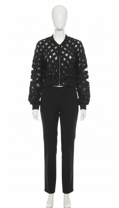 Black Lattice Bomber Jacket