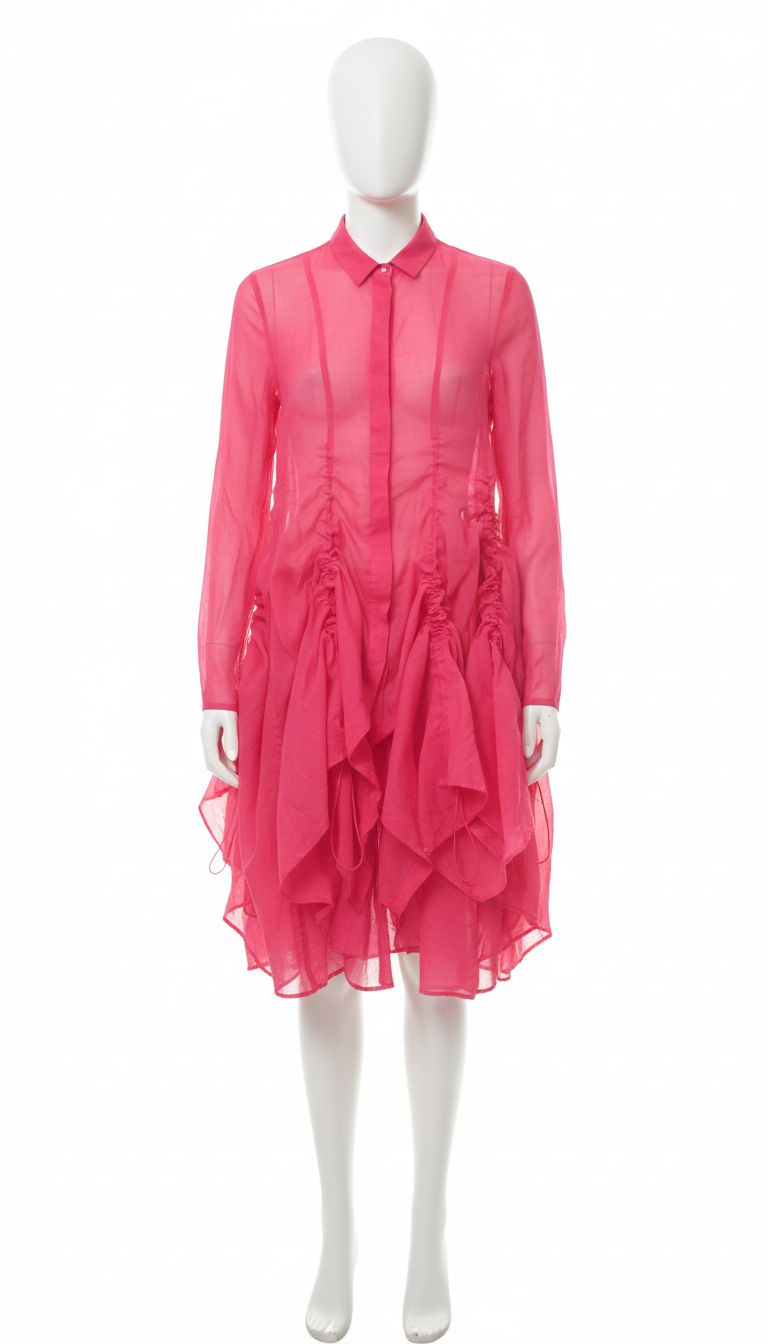 Fuchsia Architectural Ruched Midi Dress