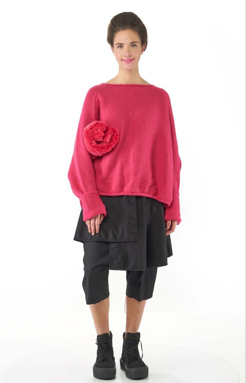 Fuchsia Textured V-Neck Oversized Knit