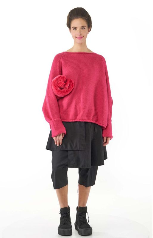 Fuchsia Textured V-Neck Oversized Knit