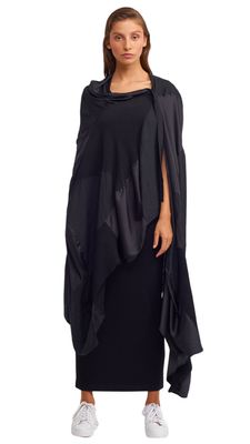 White Satin Draped Poncho – Elegant Fluid Layer