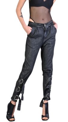 Denim Buckle Strap Pants – Edgy Streetwear Statement
