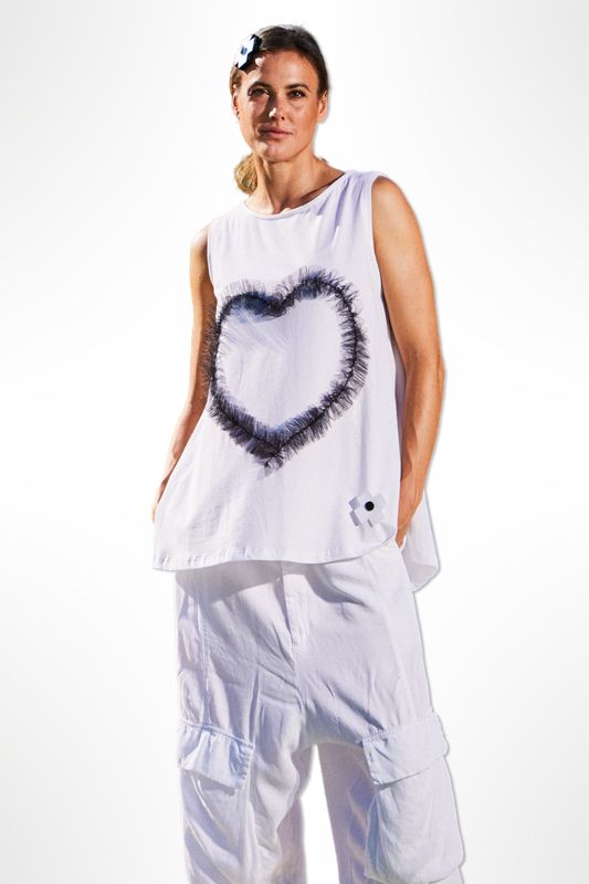 Frayed Heart Sleeveless Top – Edgy Minimalist Statement Piece