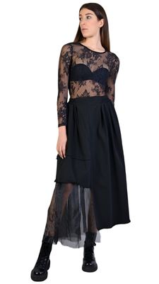 Sheer Lace Tulle Tee – Romantic Edgy Contrast