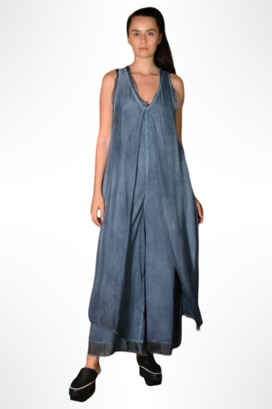 Flowing Denim-Blue Wide-Leg Jumpsuit