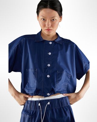 Jet Black Boxy Button-Up Top – Contemporary Minimalist Shirt