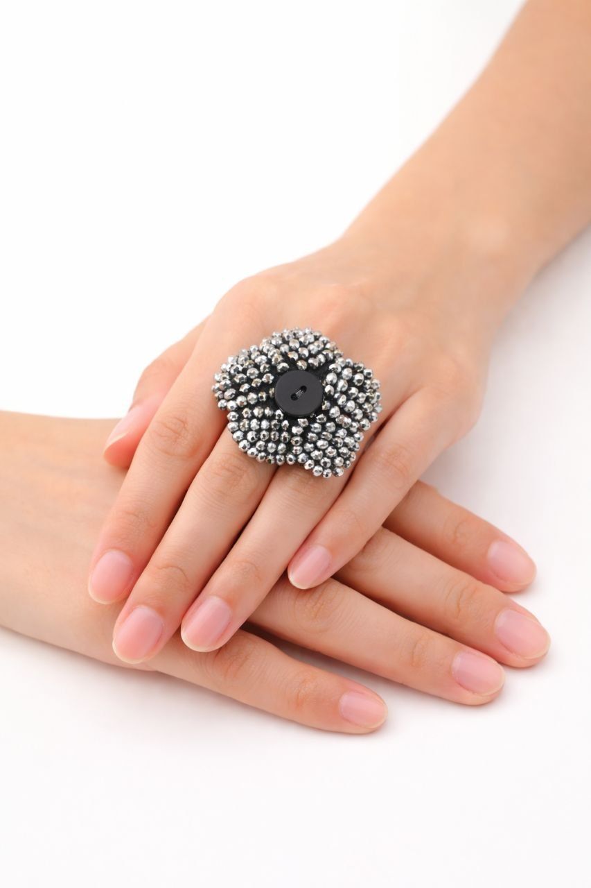 Flower Beaded Statement Ring – Plu Couture Bold Design