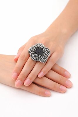 Flower Beaded Statement Ring – Plu Couture Bold Design