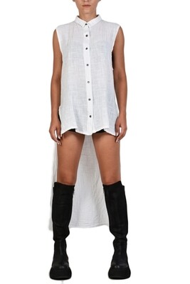 Sleeveless High-Low Button-Up Shirt